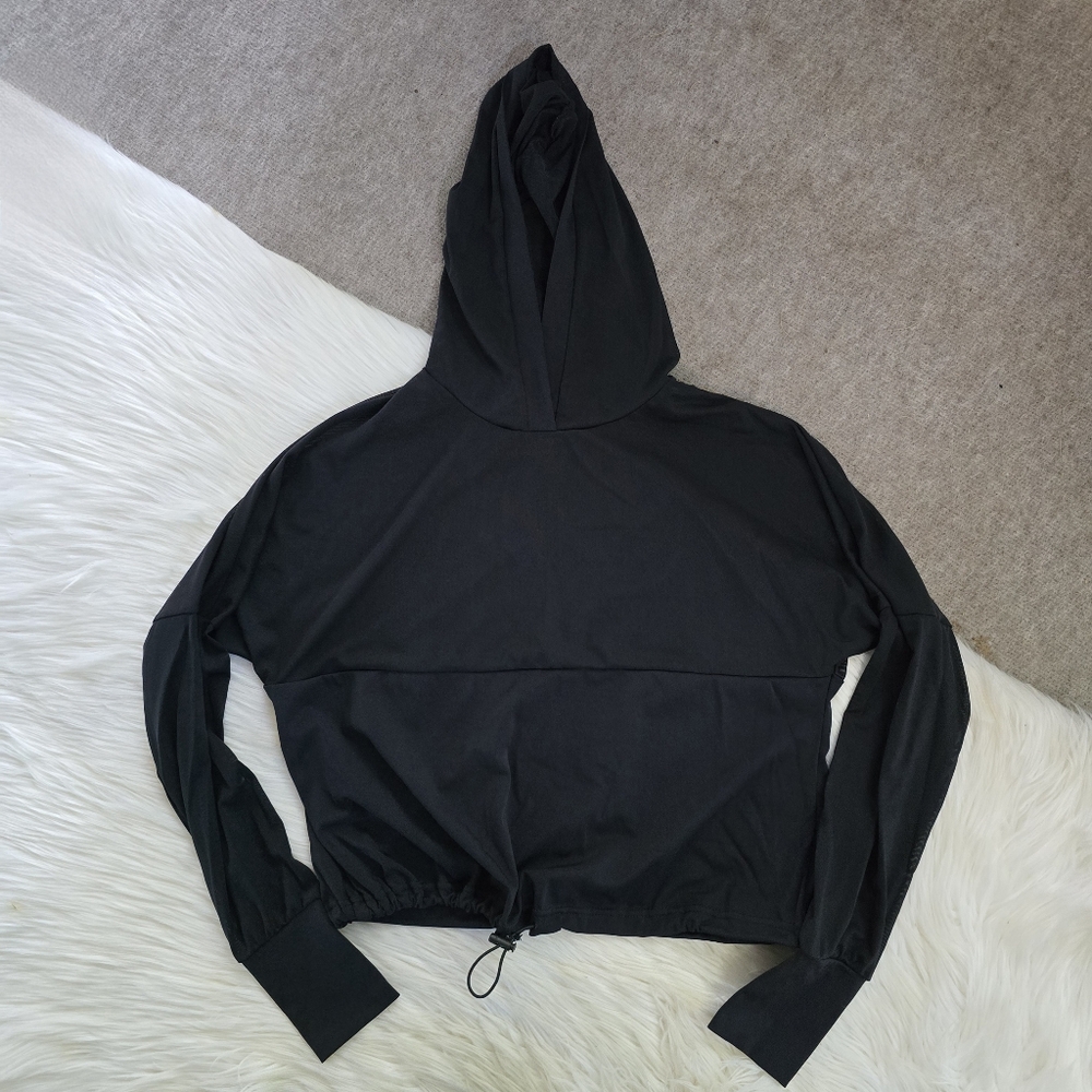Buffbunny Escandala Hoodie Top Pullover Black Sheer Mesh Crop